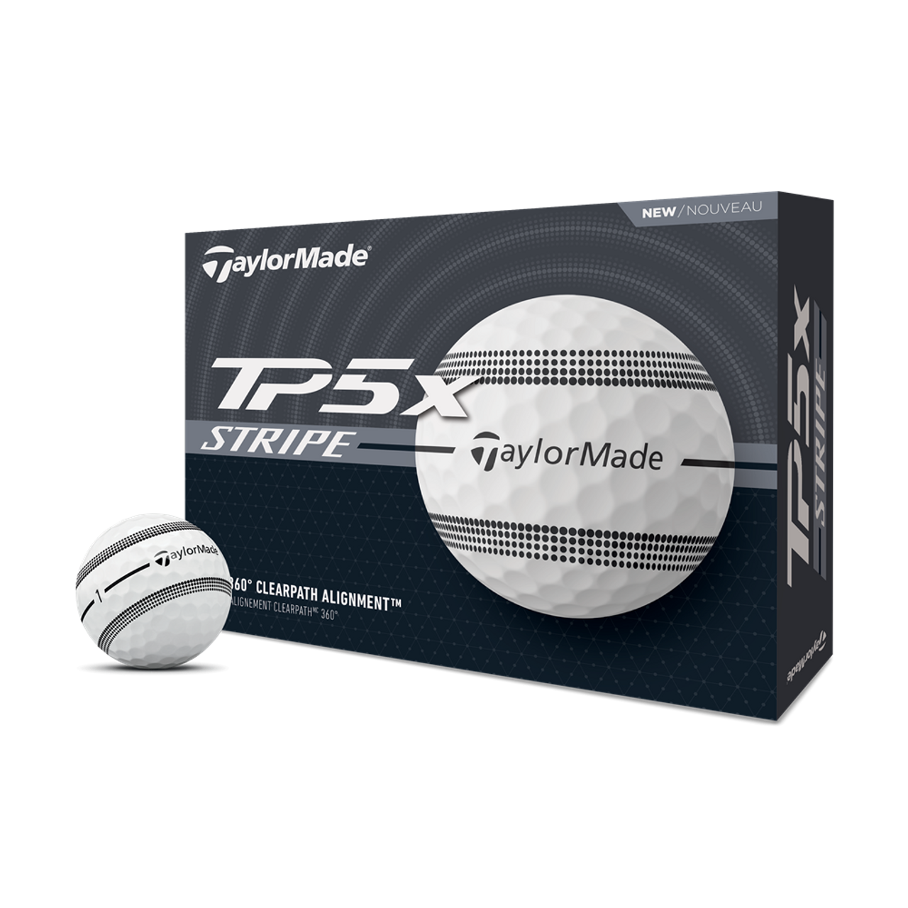 Front of TaylorMade TP5x Stripe Golf Balls box