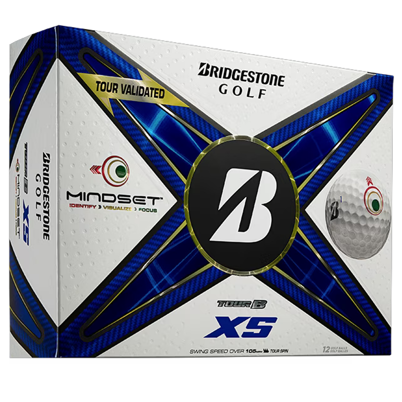 Front of Bridgestone Golf Tour B XS MindSet Golf Balls