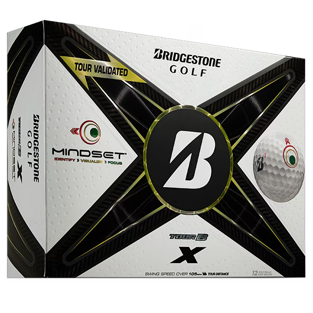 Front of Bridgestone Tour B X Mindset Balls